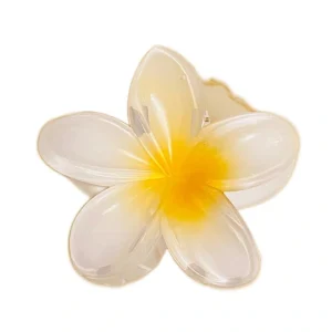 İçi Sarı - Beyaz Lotus Çiçeği Kıstırmalı Topuz Tokası