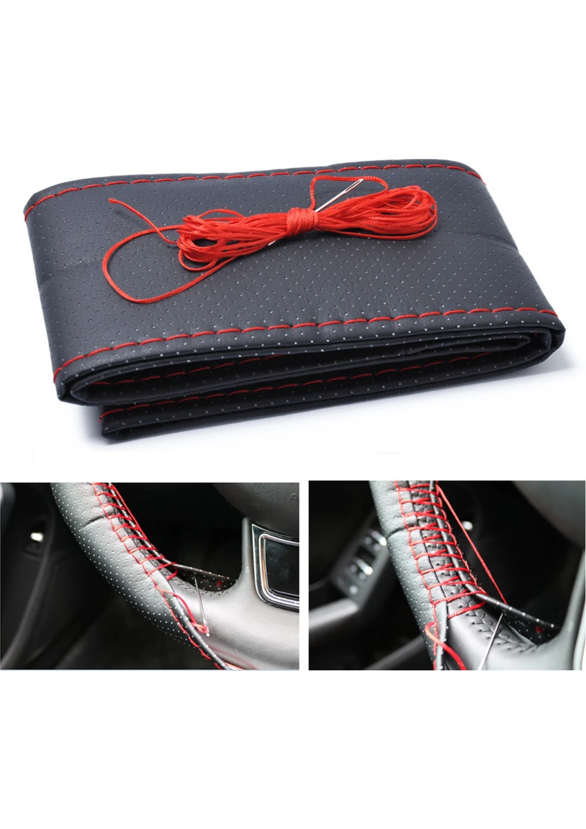Deri Direksiyon Kılıfı Dikmeli Delikli Model - Kırmızı