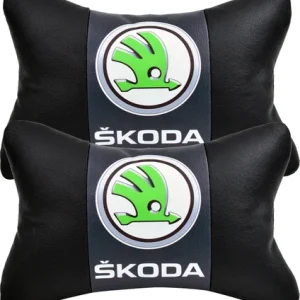 Skoda 2'li Lüx Ortopedik Oto Boyun Yastığı (Dijital Deri Baskı)