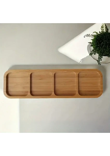 Bambu 4 Bölmeli Sunum Tabağı Kahvaltılık , Çerezlik, Sunumluk, Dikdörtgen