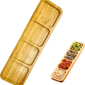 Bambu 4 Bölmeli Sunum Tabağı Kahvaltılık , Çerezlik, Sunumluk, Dikdörtgen
