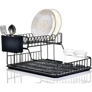 2 Katlı Bulaşık Sepet Tabaklık Siyah