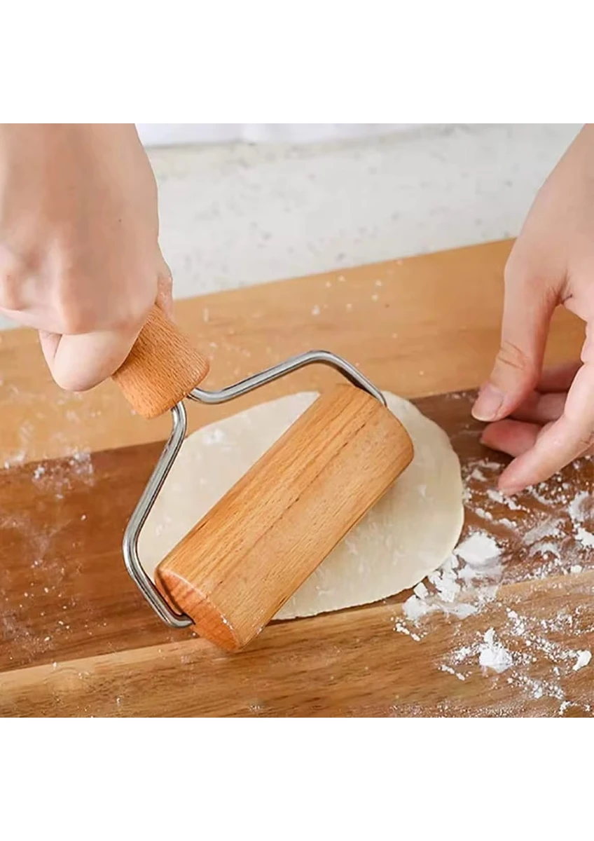 Ahşap Saplı Rulo Hamur Açıcı Merdane Pürüzsüz Oklava
