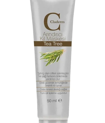 Claderm Çay Ağacı Özlü Kil Maskesi - Tüm Cilt Tiplerine Uygun, Nemlendirici ve Arındırıcı Etki, 50 ml