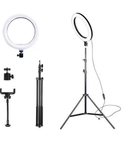 LED Tripod Işıklı Adaptörlü Telefon Tutucu Makyaj Selfie Işığı Ring Light & Kuaför Çekim Işığı 2.1metre