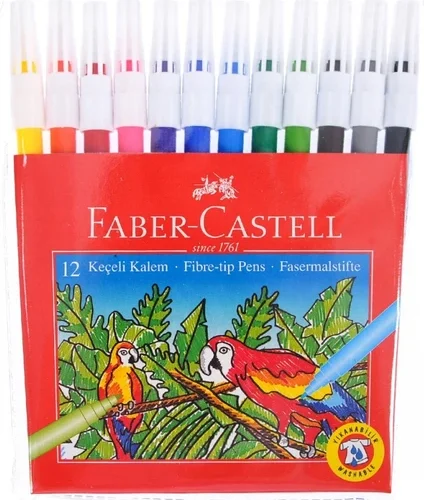 Faber-Castell Keçeli Kalem 12 Renk, Parlak Renkler, Su Bazlı Yıkanabilir Mürekkep, Çocuklar İçin Güvenli