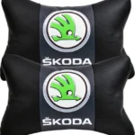 Skoda 2'li Lüx Ortopedik Oto Boyun Yastığı (Dijital Deri Baskı)