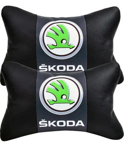Skoda 2'li Lüx Ortopedik Oto Boyun Yastığı (Dijital Deri Baskı)