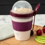 Mürdüm Renk Plastik Kaşıklı 600 ml Atıştırmalık Saklama Kabı