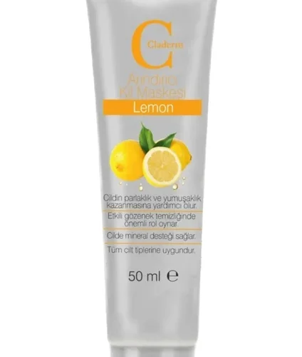 Claderm Limon Özlü Yüz Maskesi - Canlandırıcı ve Aydınlatıcı Kil Maskesi, 50 ml, Tüm Cilt Tipleri için Gözenekleri Temizleyen